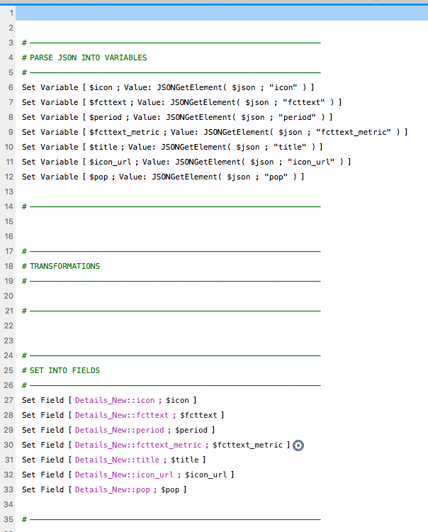 FileMaker JSON Parsing - Created Script Steps