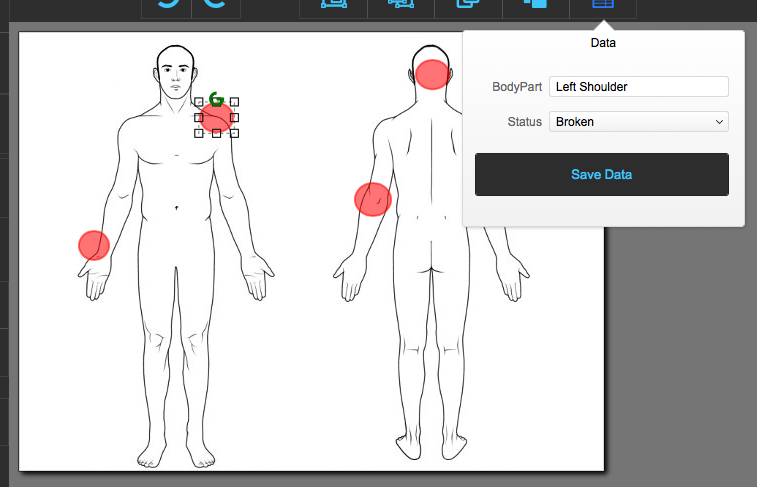 Marking up a human body diagram and tagging the objects