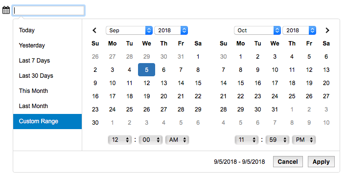 A picture of the FIleMaker date range picker.